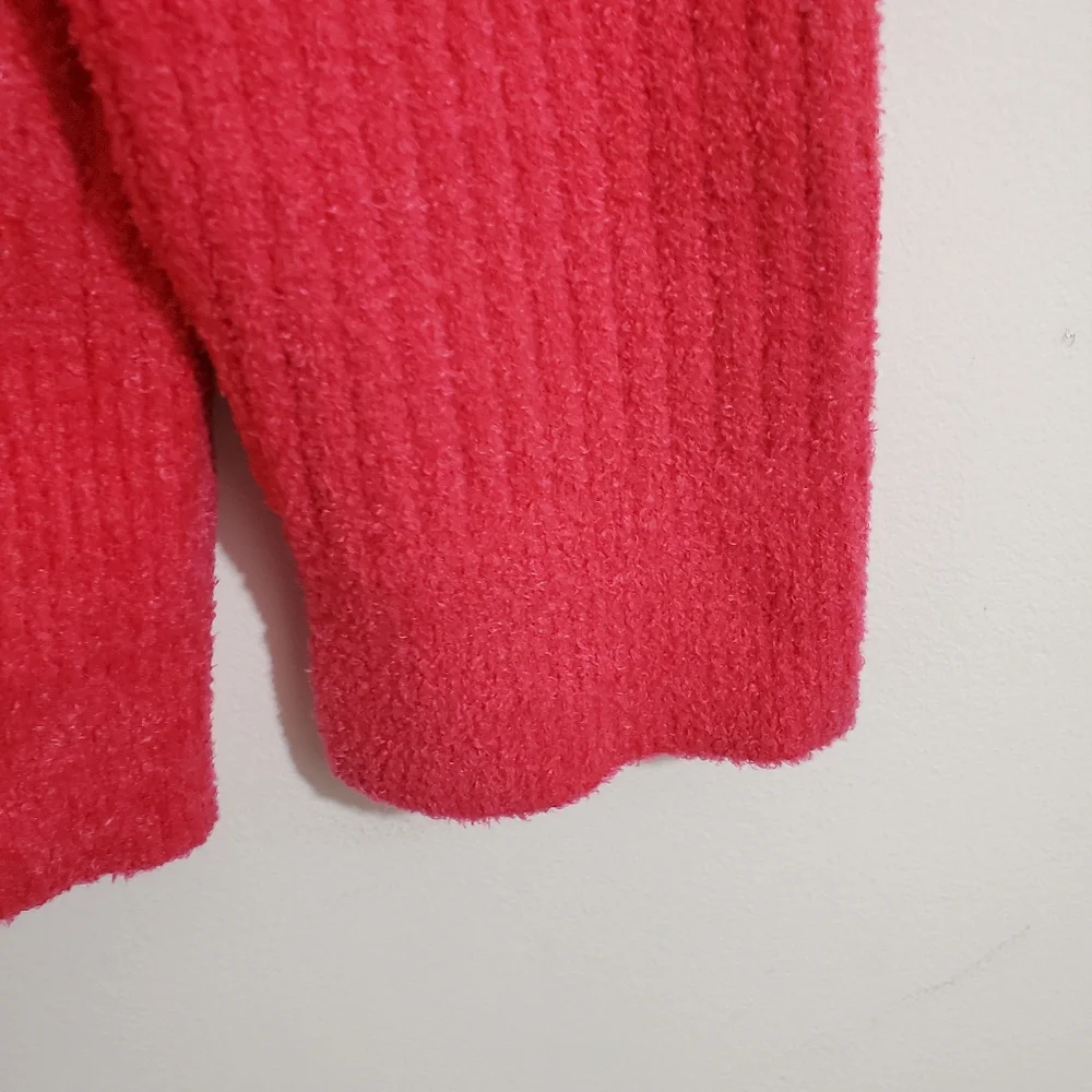 NWT Talbots Chenille Texture Zip Front Cardigan Sweater Knit Pink Size Large